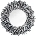 invicta INTERIOR Außergewöhnlicher Teakholz Spiegel Riverside 80cm grau Treibholz Wandspiegel Rahmen aus Teakholz-Ästen Badspiegel