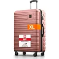 Travely Polycarbonat Koffer Groß 77cm XL - 100L Innenvolumen - 158cm Gurtmaß, sehr robuster Hartschalen Koffer mit sanften Rollen & TSA Schloss, ... - Rosa
