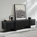 TV Schrank Schwarz Holz Modern mit 4 Türen, MDF, B160 x T40 x H40 cm