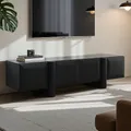 Hometopia TV Schrank aus Holz 160 cm für Fernseher 55–75 Zoll, Modernes TV Lowboard in Schwarz mit 4 Türen und großem Stauraum, Lowboard Fernsehtisch für Wohnzimmer | 160x40x40 cm