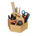 Relaxdays Stiftehalter, Bambus, drehbarer Schreibtisch Organizer, HBT 15x17x19 cm, Stifte & Scheren, Pinselhalter, Natur