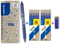 PILOT FriXion Clicker 0.7 – 1 Stift/12 Minen/1 Radierer – Farbe Blau – Radierbarer, nachfüllbarer Gel-Tintenroller mit Druckmechanik und thermosensitiver Tinte, mittlere Spitze