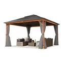 TOOLPORT Gartenpavillon 4x4 m Holzoptik, Stahldach Hardtop 4 Seitenteile in grau