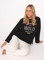 Sweater ""Wild and Free"", mit Used-Look Kanten, Leo Details und Stickerei, Gr. LXL (L/XL), Schwarz