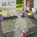 Snapstyle Kinder Spielteppich Abenteuerland Bunt – Straßenteppich mit Straßen & Stadt Motiv – Auto Spielteppich fürs Kinderzimmer
