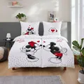 Familando Partnerbettwäsche Mickey & Minnie Mouse 4-teilig 135x200 80x80 cm aus 100% Baumwolle, Renforcé, 4 teilig, mit Liebesspruch über zwei Seiten