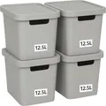 Plastard Aufbewahrungsbox 4er-Set, 12,5L, Lagerbox, stapelbar, Grau