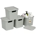 Plastard Aufbewahrungsboxen mit Deckel 12,5L, 4er-Set, Grau, BPA-frei, Stapelbar, Ordnungsbox für Küche, Bad, Büro, Kinderzimmer, Regale – Robuste Kunststoffbox, Kleiderbox