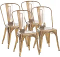 CLP Stapelstühle 4er Set Metall mit Lehnen Benedikt, Bistrostühle stapelbar für Gastronomie und Küche, Design-Stühle robust belastbar bis 200 kg Farbe Gold