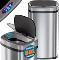 MONZANA® Mülleimer mit Sensor Küche 50L Edelstahl Automatik Deckel Klemmring inkl. USB-Kabel Abfalleimer Groß Papierkorb LED Anzeige, Farbe:silber