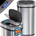 Monzana® Mülleimer mit Sensor Küche 50L Edelstahl Elektrisch Deckel Klemmring inkl. USB-Kabel Abfalleimer Papierkorb LED Anzeige Silber
