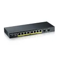 Zyxel Netzwerk PoE Switch 8 Port | Smart Managed Gigabit LAN Splitter | 8X PoE+ GbE mit 77W Budget + 2X SFP Ports | Lüfterlos Design | VLAN, IGMP, QoS | Desktop oder Wand Montage | GS1900-10HP