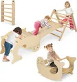 COSTWAY Kletterdreieck mit Rutsche, 7 in 1 Klettergerüst Indoor ab 3 Jahren, Kletterdreieck klappbar & höhenverstellbar (Natur)