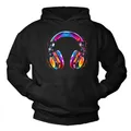 MAKAYA Hip Hop Hoodie mit Kopfhörer Motiv 80er 90er Jahre Festival Outfit Kapuzenpullover Herren Jungen Mädchen Kinder Rap Schwarz XXXL