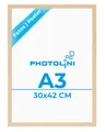 PHOTOLINI Bilderrahmen A3 Holz MDF Natur, A3 Bilderrahmen 30x42 Holz MDF, DIN A 3 Rahmen mit Acrylglas, Picture Frame 42x30 zum Aufhängen, Rahmen 42 x 30 mit Zubehör für DINA3 Fotos & Poster