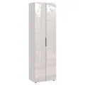 Garderobenschrank Flurschrank 2 Türen Kleiderstange Creme Glasfront 59 x 197 cm