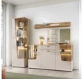 Lomadox Esszimmer-Set CARMONA-129, (Spar-Set, 3-St., Sideboard Vitrine Wandregal), in kaschmir und Eiche, inkl. LED-Beleuchtung