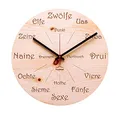 huamet Holz Wanduhr UHRFORM aus Zirbe, rund - einzigartiges Design mit urigem Südtiroler Dialekt, geräuschlos ohne Ticken - Qualitätsprodukt Made in Südtirol - CH40-A-1605