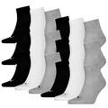 PUMA Unisex Quartersocken 18 Paar aus Baumwollmix, kurze Socken für Damen und Herren, Größe 47-49 in Grau Weiß Schwarz