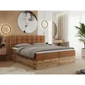 MKS MEBLE Boxspringbett 120x200 mit Bettkasten Eiche, Polsterbett 120x200 mit Matratze H3, Bett 120x200 mit Kopfteil, Eiche Wotan - 120x200 - Orang... - Orange