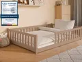 Kids Collective Kinderbett Bodenbett Bett mit Rausfallschutz & Lattenrost Montessori Bett Kinder (Jungen, Mädchen, Kinder, weitere Größen 80x160, 80x180, 90x190, 90x200, 120x200 cm), mit Matratze Jugendbett Einzelbett Milchschokolade 140x200 cm