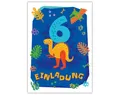 JUNAPACK Einladungskarten Dinosaurier Einladungen zum 6. Geburtstag Karten für Kinder Dinos blau, Einladungskarten zum sechsten Geburtstag mit Dino Motiv