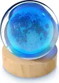 MyBeo LED Dekolicht 3D Glaskugel, Leuchtende Kristallkugel mit Gravur, Nachtlicht Skulptur Farbwechsel, RGB LED, K9 Kristall, 6 cm , Holzsockel, Mond