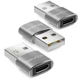 3x USB Adapter Stecker ALU USB-C Ladeadapter Konverter USB A auf USB C Buchse