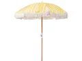 BELIANI Sonnenschirm Gelb Stoff-Bespannung Rund  150 cm mit Volant Regenschutz Holzmast Neigungsfunktion Kurbel Boho Garten Outdoor Balkon Terrasse