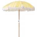 Sonnenschirm Gelb Stoff-bespannung Rund ⌀ 150 Cm Mit Volant Regenschutz Holzmast Neigungsfunktion Kurbel Boho Garten Outdoor Balkon Terrasse
