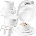 SÄNGER | Kombiservice Marlo Weiß, 30-teiliges Geschirrset für 6 Personen mit Speise-, Dessertteller, Schalen, Müslischalen und Kaffeebechern aus Porzellan, moderne Form |PREMIUM COLLECTION