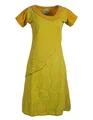 Vishes - Alternative Bekleidung - Damen Kurzarm Lagenlook Kleid Hippie Streifen Punkte Muster gelb 36