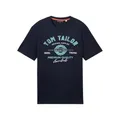 TOM TAILOR Herren T-Shirt mit Logo-Print aus Baumwolle, Dark Blue, XL