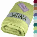 Lashuma Saunahandtuch 100x200 cm, großes XXL Handtuch für Sauna aus 100% Baumwolle, 500 GSM Frottee, Salbei Grün