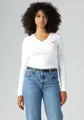 Levi's® Langarmshirt ESSENTIAL HM LS VNECK mit Logo Stickerei, WHITE +