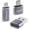 Intenso 3er Pack USB Adapter MIX480, Aluminium grau USB-C Buchse zu microUSB Stecker, USB-C Buchse zu USB-A Stecker, USB-C Buchse zu microUSB Stecker,