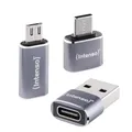 Intenso USB Adapter Set (MIX480) 3er Pack, USB-C auf USB-A, USB-A auf USB-C, USB-C auf microUSB, 480 Mbit/s High-Speed USB 2.0, OTG, Aluminium, Grau