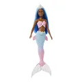 Barbie Dreamtopia Rainbow Magic Mermaid, Schwarze Meerjungfrau mit blauen Haaren, weißer Krone, Blauer und rosa Meerjungfrauen-Schwanzflosse, inkl Puppe, Geschenk für Kinder ab 3 Jahren