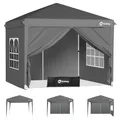 Sekey Faltpavillon 2x2 m wasserdicht UV50+ Gartenpavillon Partyzelt mit 4 Seitenteilen höhenverstellbar, Grau