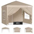Sekey Pop Up Pavillon 2x2m mit Seitenwänden, Faltpavillon Wasserdicht Stabil Winterfest, Partyzelt Pavillion für Garten Camping & Party, Pavillons Höhenverstellbar, Khaki