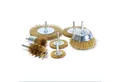S&R Drahtbürste Set für Bohrmaschinen, Stahldraht, vermessingt, Rundschaft 6mm, (Set 7-teilig, 7-tlg., 4x Scheibenbürsten, je 1x Topfbürste, Pinselbürste, Rohrbürste), für sicheres Entrosten, Entgraten, Abtragen, Schleifen und Bearbeiten
