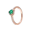PANDORA ROSE Timeless Ring "funkelndes Herz" 14k rosévergoldet, grün Kristall, Zirkonia 188421C03 50
