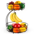 2-stöckiger Obstkorb mit Bananenhalter Obstschale Gemüsekorb aus Metall stehe...