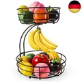 2 Stöckig Obstkorb mit Bananenhalter, Obstschale Gemüsekorb aus Metall, Stehend