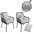 Mendler 2er-Set Gartenstuhl HWC-O12, Outdoor Sitz-/Rückenpolster Aluminium Seilgeflecht Rope - anthrazit, Bezug grau