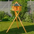 Deko-Shop-Hannusch Vogelhaus wahlweise mit Ständer und Solarbeleuchtung, Verschiedene Größen L - XXL und Dachfarben möglich, Futterhaus mit Futtersilo und wetterfestem Bitumendach, Holz, V16
