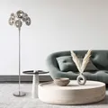 NÄVE Stehlampe "Orion", grau (chromfarben), 6, Ø 44cm H: 165cm, 1 Stk., Leuchten, 6flg., G9, Glasschirme smokey/chrom, Zuleitung 200cm m. Fußschalter, Stehlampe