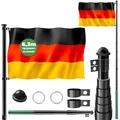 KESSER® Teleskop Fahnenmast Aluminium 6,30m Bodenhülse 60cm inkl Deutschlandfahne Höhenverstellbar Flaggenmast Mast Deutschland Flagge Alu (Schwarz)