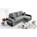 Robin York Ecksofa mit Schlaffunktion 2x Bettkasten 2x Kleine Kissen 2x Hocker Sofa L-Form Schlafsofa Freistehende Eckcouch Schlafcouch Wohnzimmerm... - Schwarz/Grau