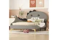 Flieks Polsterbett, Kinderbett 90x200cm mit Cartoon Dinosaurier Form Kopfteil Kunstleder